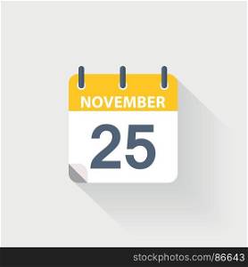 25 november calendar icon. 25 november calendar icon on grey background