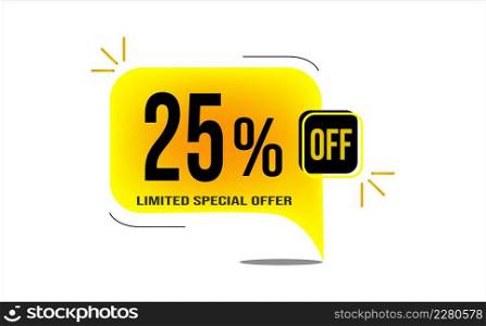 25% off limited offer. White, yellow and black twenty five percent off banner