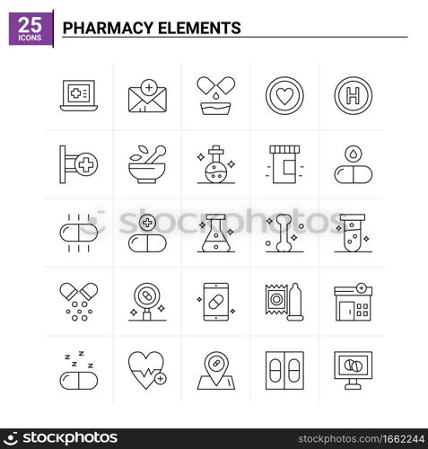 25 Pharmacy Elements icon set. vector background