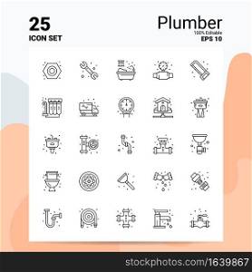 25 Plumber Icon Set. 100% Editable EPS 10 Files. Business Logo Concept Ideas Line icon design