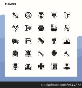 25 Plumber Icon set. Solid Glyph Icon Vector Illustration Template For Web and Mobile. Ideas for business company.