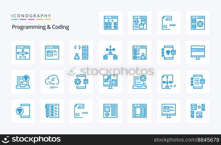25 Programming And Coding Blue icon pack