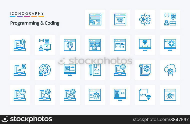 25 Programming And Coding Blue icon pack