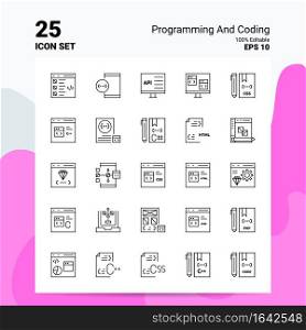 25 Programming And Coding Icon Set. 100  Editable EPS 10 Files. Business Logo Concept Ideas Line icon design