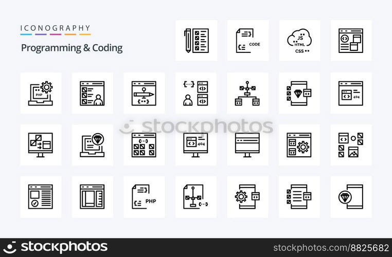 25 Programming And Coding Line icon pack