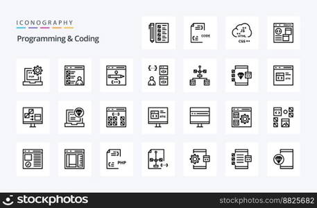 25 Programming And Coding Line icon pack