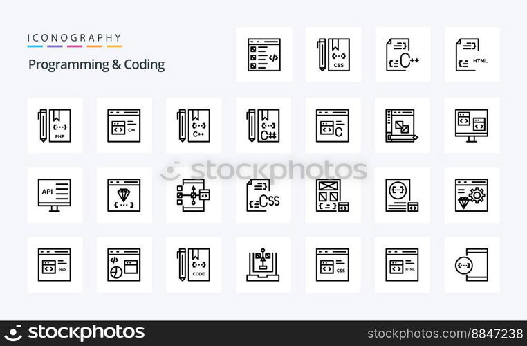 25 Programming And Coding Line icon pack
