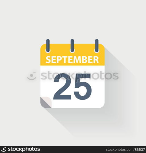 25 september calendar icon. 25 september calendar icon on grey background