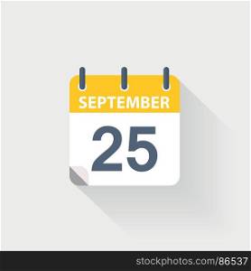 25 september calendar icon. 25 september calendar icon on grey background