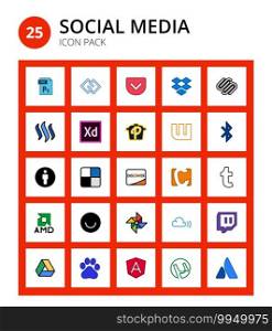 25 Social icon photoshop, gg, pocket, dropbox, squarespace Editable Vector Design Elements