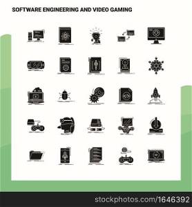 25 Software Engineering And Video Gaming Icon set. Solid Glyph Icon Vector Illustration Template For Web and Mobile. Ideas for business company.
