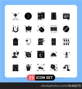 25 Solid Black Icon Pack Glyph Symbols for Mobile Apps isolated on white background. 25 Icons Set.. Creative Black Icon vector background