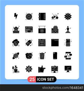 25 Solid Black Icon Pack Glyph Symbols for Mobile Apps isolated on white background. 25 Icons Set.. Creative Black Icon vector background