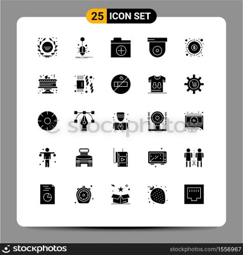 25 Solid Glyph concept for Websites Mobile and Apps fund, finance, web, security, camera Editable Vector Design Elements