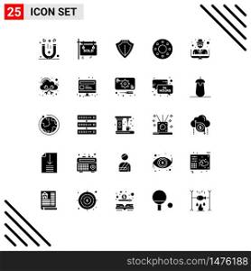 25 Solid Glyph concept for Websites Mobile and Apps thief, hacker, sheild, food, donut Editable Vector Design Elements