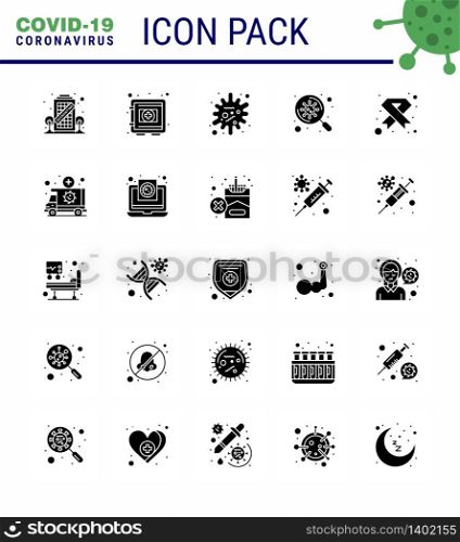 25 Solid Glyph Coronavirus disease and prevention vector icon aids, virus, securitybox, search, infection viral coronavirus 2019-nov disease Vector Design Elements
