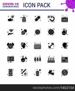 25 Solid Glyph Coronavirus disease and prevention vector icon kit, virus, capsule, microscope, bacteria viral coronavirus 2019-nov disease Vector Design Elements