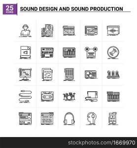 25 Sound Design And Sound Production icon set. vector background