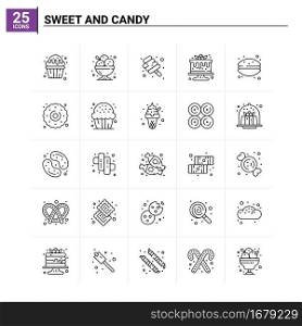 25 Sweet And Candy icon set. vector background