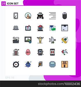25 Thematic Vector Filled line Flat Colors and Editable Symbols of mouse, text, auto, right, transport Editable Vector Design Elements