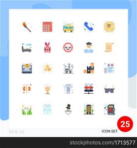 25 Thematic Vector Flat Colors and Editable Symbols of chip, phone, autobus, communication, transport Editable Vector Design Elements
