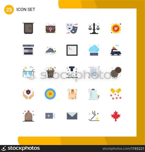25 Thematic Vector Flat Colors and Editable Symbols of discount, justice, office, balance, face masks Editable Vector Design Elements