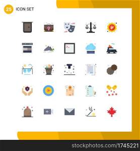 25 Thematic Vector Flat Colors and Editable Symbols of discount, justice, office, balance, face masks Editable Vector Design Elements