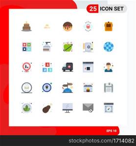 25 Thematic Vector Flat Colors and Editable Symbols of lock, internet, interest, eye, food Editable Vector Design Elements
