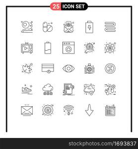 25 Thematic Vector Lines and Editable Symbols of antenna tv, cleaning, email, clean, charge Editable Vector Design Elements
