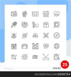 25 Thematic Vector Lines and Editable Symbols of ball, heart, finance, medical, eye shadow Editable Vector Design Elements