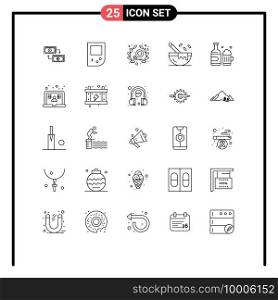25 Thematic Vector Lines and Editable Symbols of bottle, kitchenware, device, cooking, women Editable Vector Design Elements