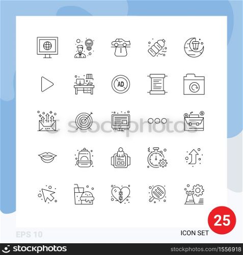 25 Thematic Vector Lines and Editable Symbols of celebrate, pollution, authority, plastic, bottle Editable Vector Design Elements