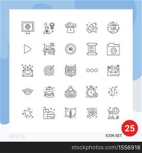 25 Thematic Vector Lines and Editable Symbols of celebrate, pollution, authority, plastic, bottle Editable Vector Design Elements