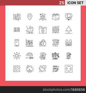 25 Thematic Vector Lines and Editable Symbols of celebration, balloons, design, knowledge, book Editable Vector Design Elements