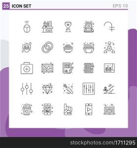 25 Thematic Vector Lines and Editable Symbols of coin, dram, award, school, bag Editable Vector Design Elements