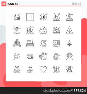 25 Thematic Vector Lines and Editable Symbols of finger, press, economy, scientific research, microbiology Editable Vector Design Elements