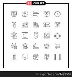 25 Thematic Vector Lines and Editable Symbols of gauge, business, cook, product, box Editable Vector Design Elements