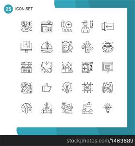25 Thematic Vector Lines and Editable Symbols of gesture, repair, customer, mechanic, avatar Editable Vector Design Elements