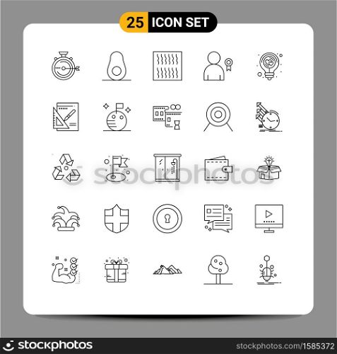 25 Thematic Vector Lines and Editable Symbols of heart, bulb, food, ribbon, best Editable Vector Design Elements