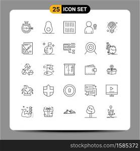 25 Thematic Vector Lines and Editable Symbols of heart, bulb, food, ribbon, best Editable Vector Design Elements