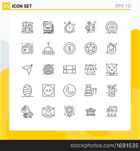 25 Thematic Vector Lines and Editable Symbols of media, engine, compass, trade, marketing Editable Vector Design Elements