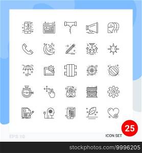 25 Thematic Vector Lines and Editable Symbols of mind, personality, drink, motivation, speaker Editable Vector Design Elements