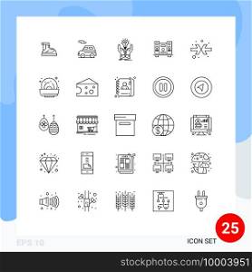25 Thematic Vector Lines and Editable Symbols of music, loud, vehicle, woofer, share Editable Vector Design Elements