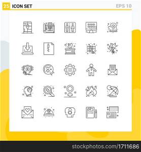 25 Thematic Vector Lines and Editable Symbols of oven mitt, management, print, development, hotel Editable Vector Design Elements