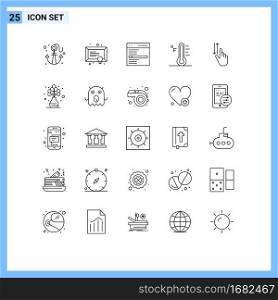 25 Thematic Vector Lines and Editable Symbols of temperature, rainy, communication, light, user Editable Vector Design Elements
