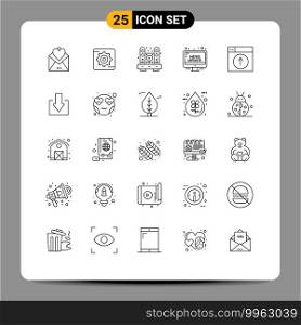 25 Thematic Vector Lines and Editable Symbols of update, news, desk, information, speaker Editable Vector Design Elements