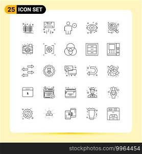 25 Thematic Vector Lines and Editable Symbols of view, server, technology, eye, human Editable Vector Design Elements