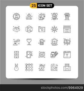 25 Thematic Vector Lines and Editable Symbols of watch, love, profile, clock, investor Editable Vector Design Elements