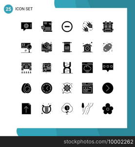25 Thematic Vector Solid Glyphs and Editable Symbols of analysis, hobbies, minus, bag, vegetable Editable Vector Design Elements