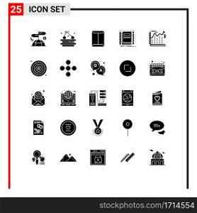 25 Thematic Vector Solid Glyphs and Editable Symbols of arrows, pocket, rack, notepad, book Editable Vector Design Elements